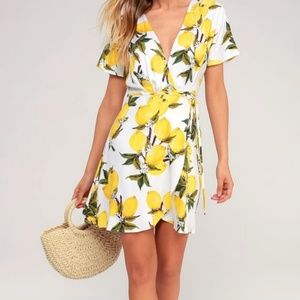 Lulu's A La Tart Lemon Wrap Mini Dress sz XS
